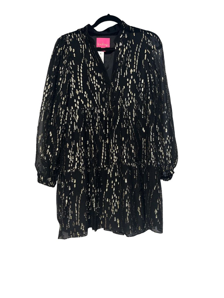 Lilly Pulitzer Black Metallic gold l/s mini swing dress 2