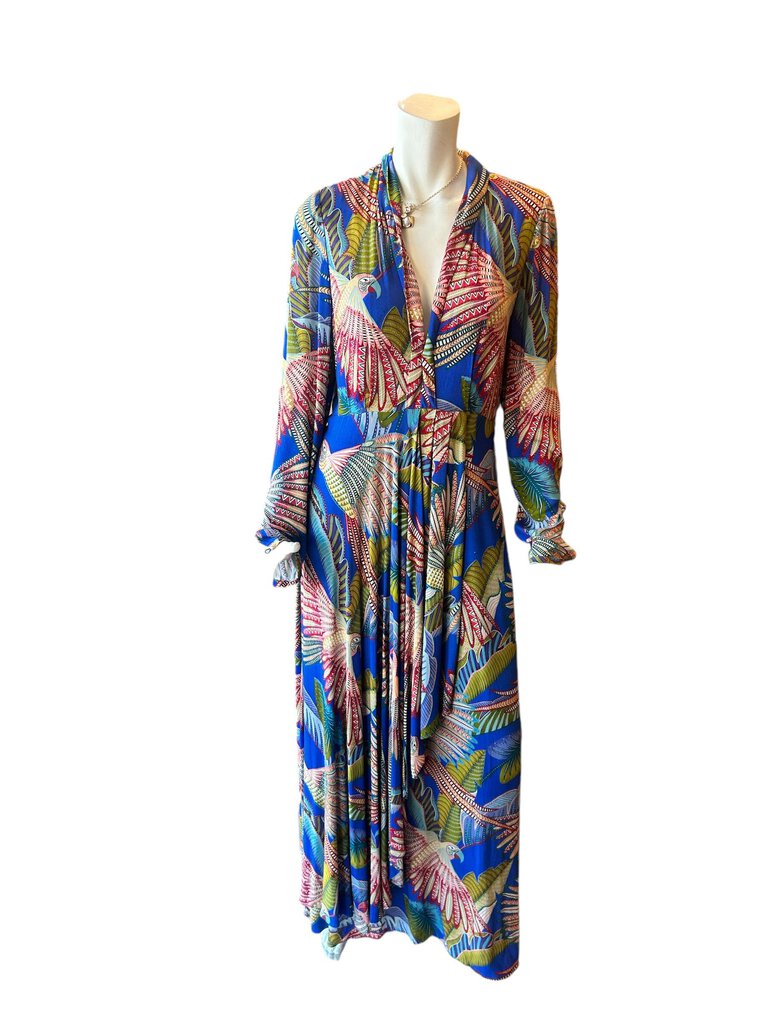 Farm Rio Farm Rio Macaw Flight Maxi in blue plunging V-neck Maxi M