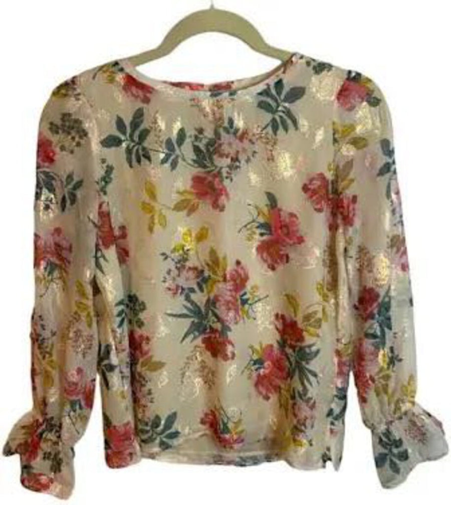 Loft LOFT Floral Metallic Ruffle Cuff Blouse Top NWT bisque M