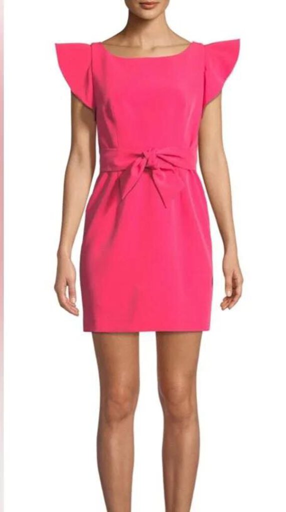 MILLY MILLY Ruffle Sleeve Dress Mini Pink Black Tie Waist Hot pink 2