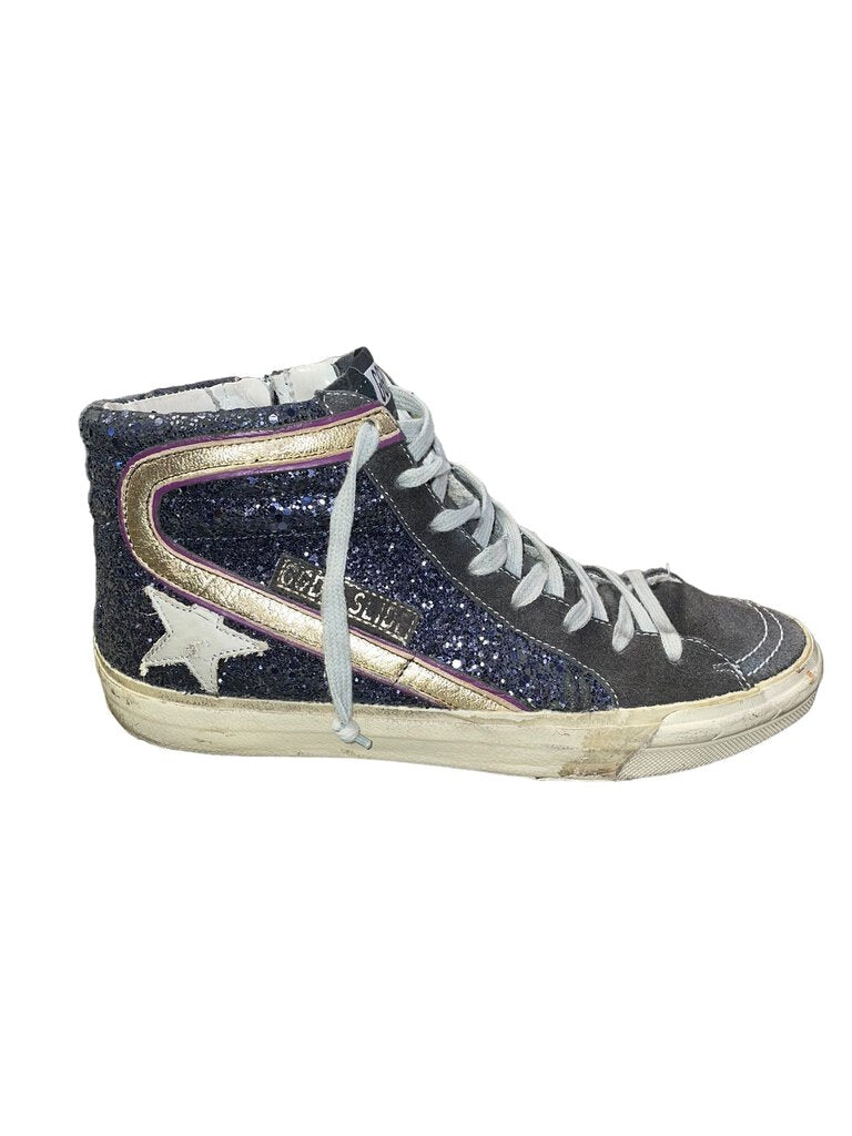 Golden Goose Golden Goose Slide high top leather sneakers blk/silver 39