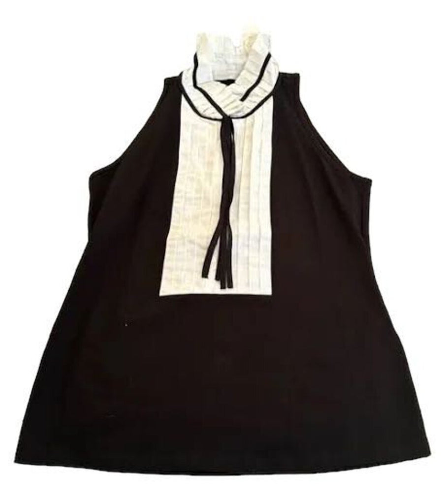 Anne Fontaine Zip up Tuxedo sleeveless knit top black/white 44| 10