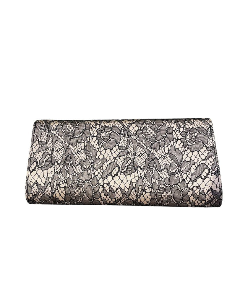 LK Bennett LK Bennett Chain Flap Lace Clutch black nude