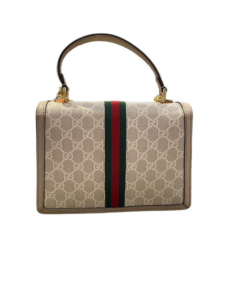 Gucci Ophidia GG small top handle bag beige and white canvas