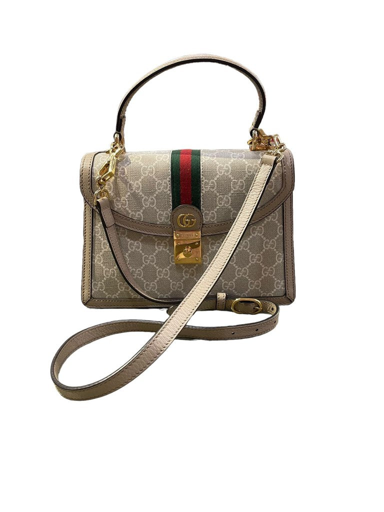 Gucci Ophidia GG small top handle bag beige and white canvas