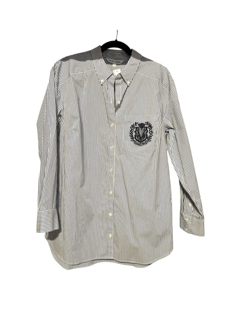 Veronica Beard Lloyd Striped Button-Down Top | Logo Crest blue/white 10