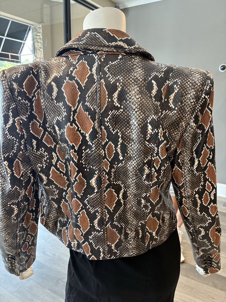 Veronica Beard Fulham Cropped faux snake-effect leather jacket brown 10