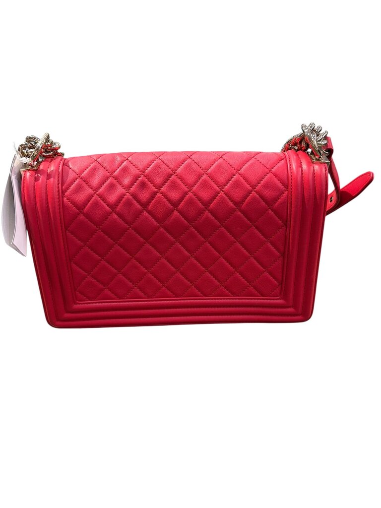 Chanel Calfskin Chevron Quilted Boy Bag red
