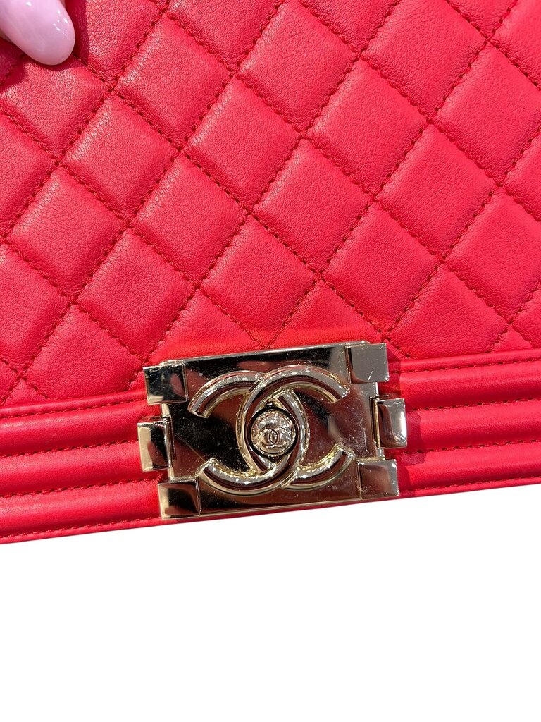 Chanel Calfskin Chevron Quilted Boy Bag red