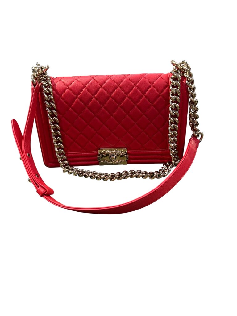Chanel Calfskin Chevron Quilted Boy Bag red