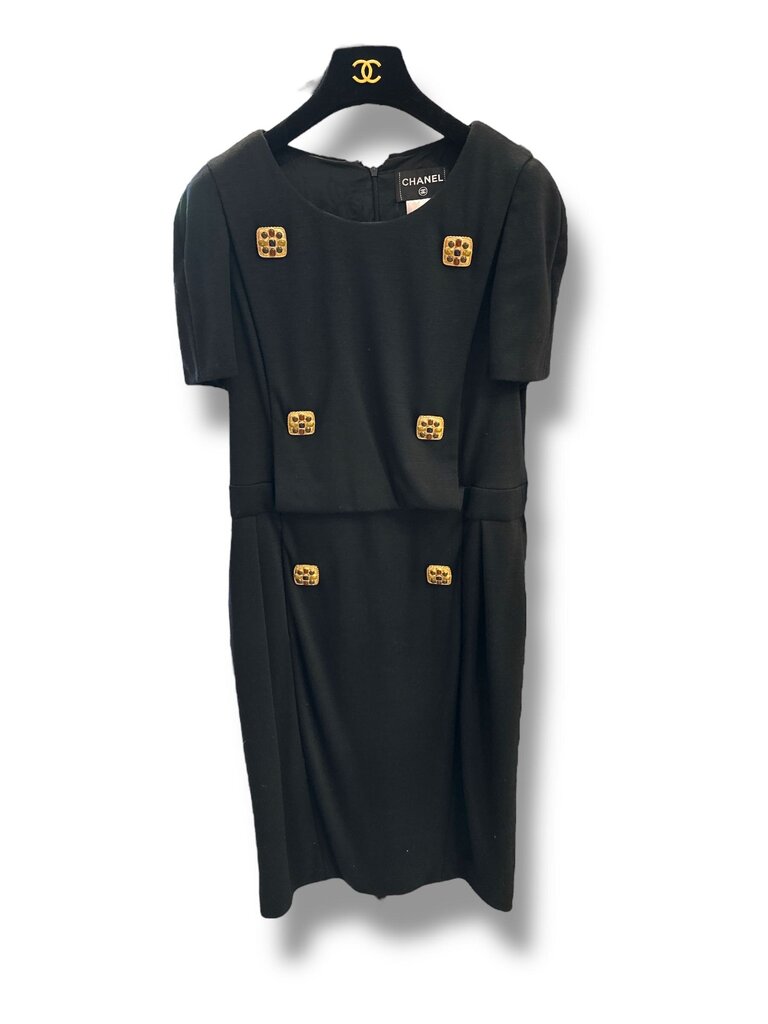 Chanel Byzance Brooch Tweed black dress 46