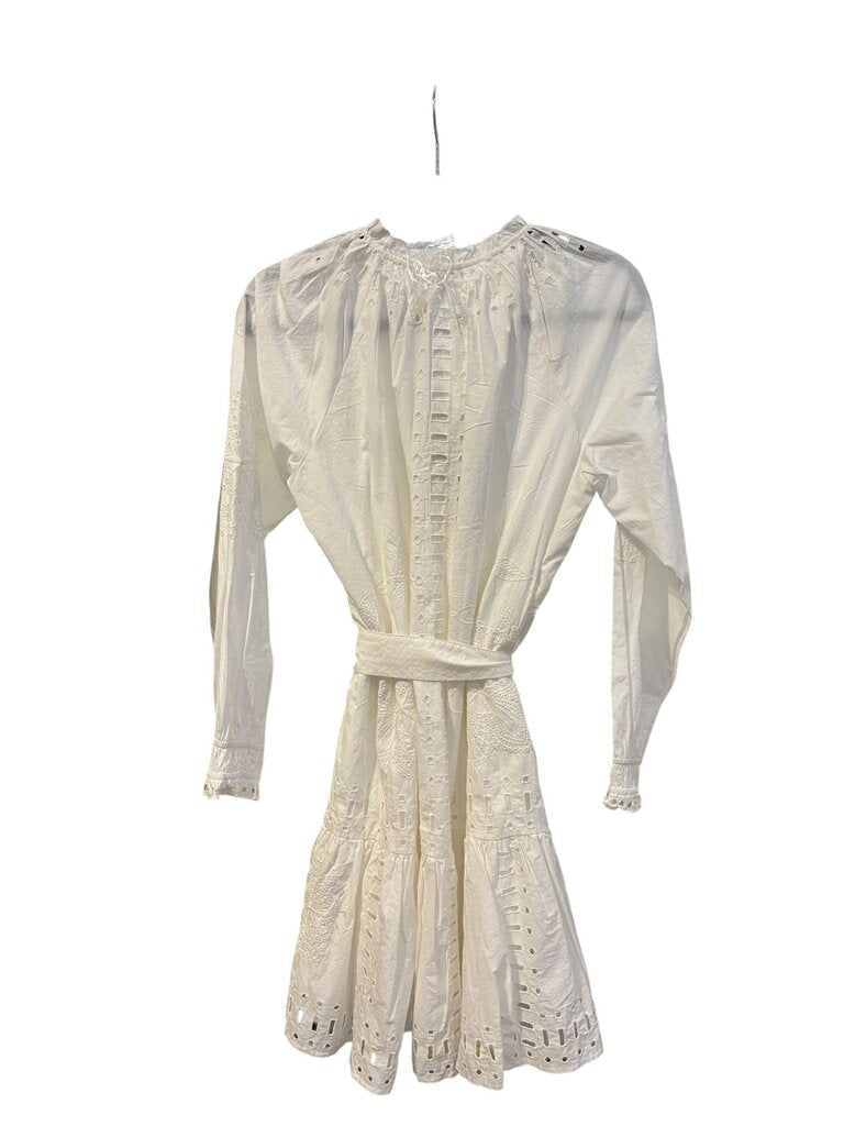Rails eyelet lace l/s tie waist dress white Med