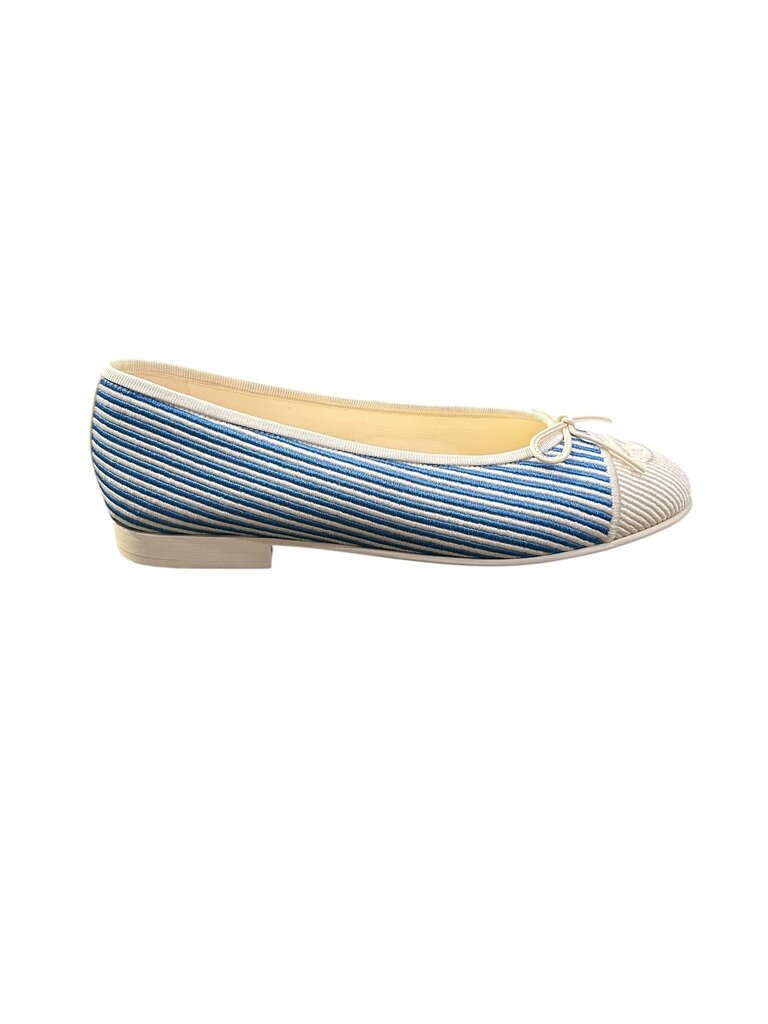Chanel Stripe ballerina flats NIB blue white 37