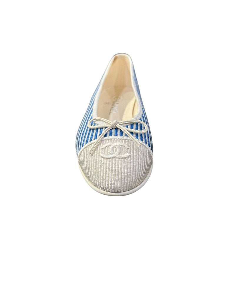 Chanel Stripe ballerina flats NIB blue white 37