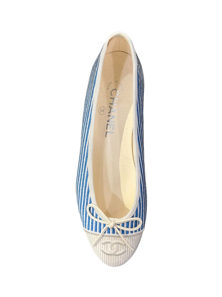 Chanel Stripe ballerina flats NIB blue white 37