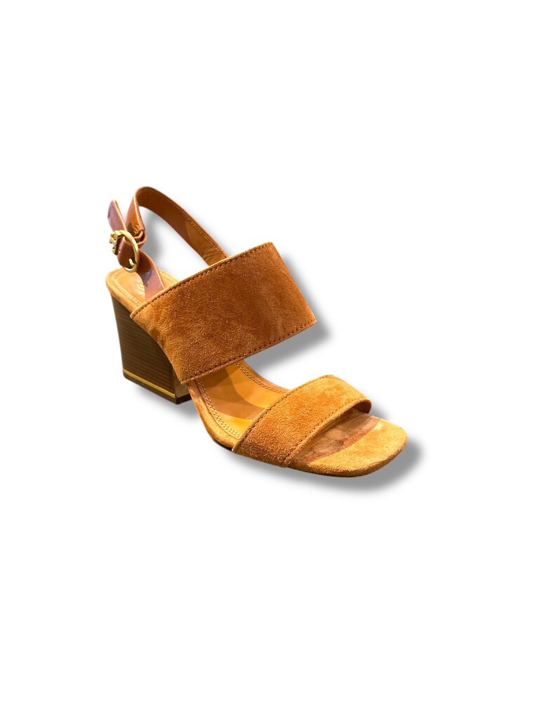 Tory Burch wedge suede two strap sandal cognac 6