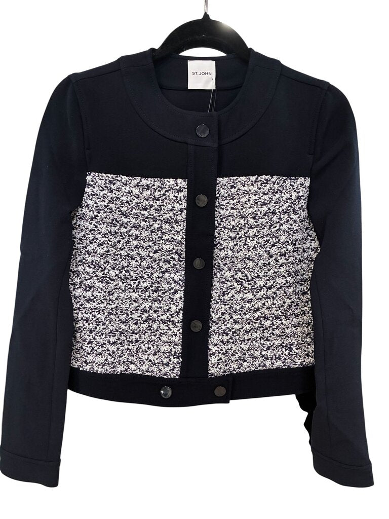 St. John Tweed pattern Mixed media Jacket NWT navy/wht 4