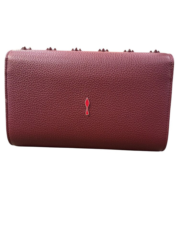 christian louboutin Paloma Studded Leather Clutch bag NIB wine