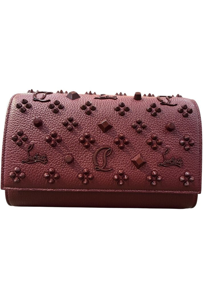christian louboutin Paloma Studded Leather Clutch bag NIB wine