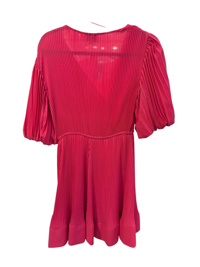 MILLY V-Neck Pleated A-Line Short Sleeve Dress hot pink 6