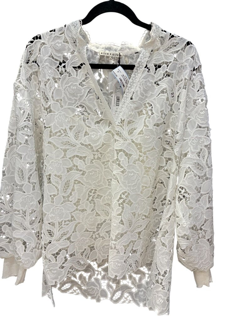 Alice & Olivia Aislyn FLoral lace tunic NWT white large