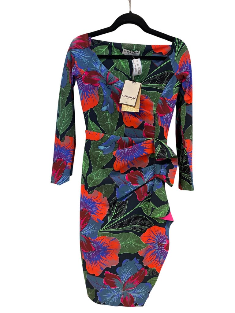Chiara Boni Silveria Floral-print Side-ruffle dress NWT multi