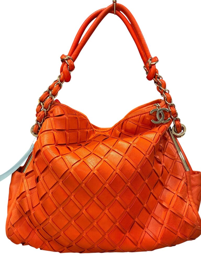 Chanel Soft Sombrero Hobo Leather orange Shoulder Strap Drop: 7" Height: 11.25" Width: 12.75" Depth: 4.75"