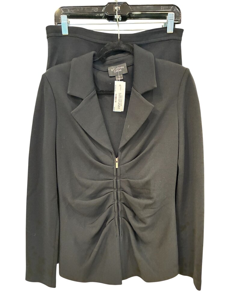 St. John caviar knit zip up jacket & skirt suit black 8