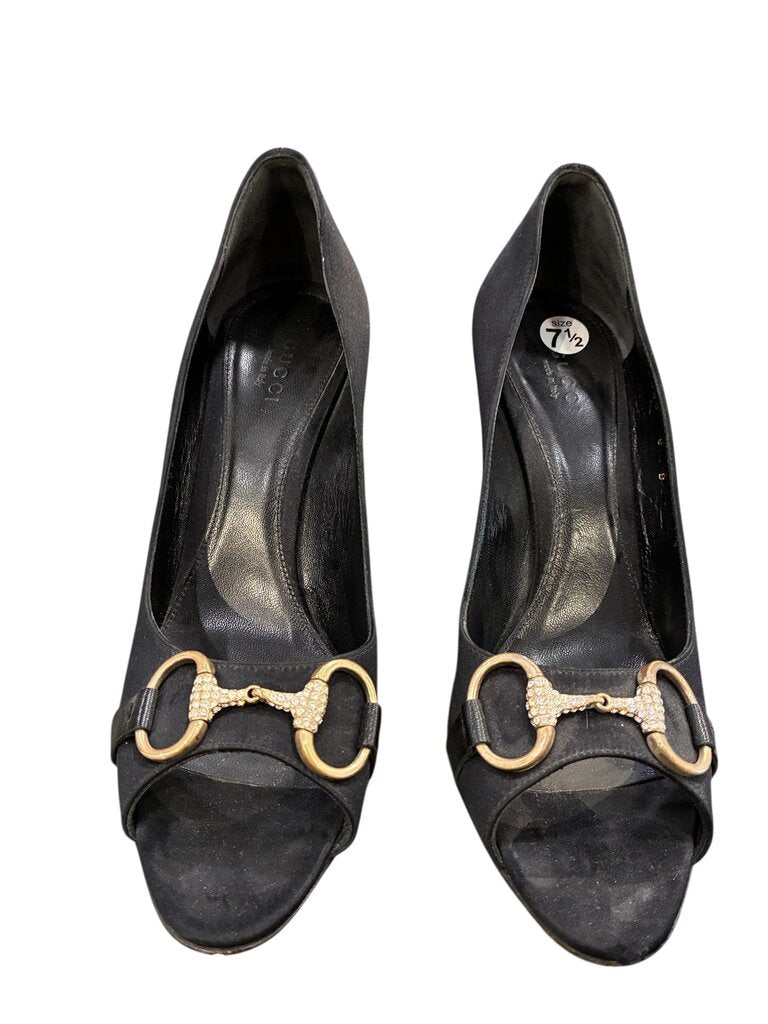 Gucci Bridle leather peep-toe pumps black 37.5