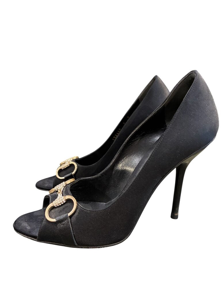 Gucci Bridle leather peep-toe pumps black 37.5