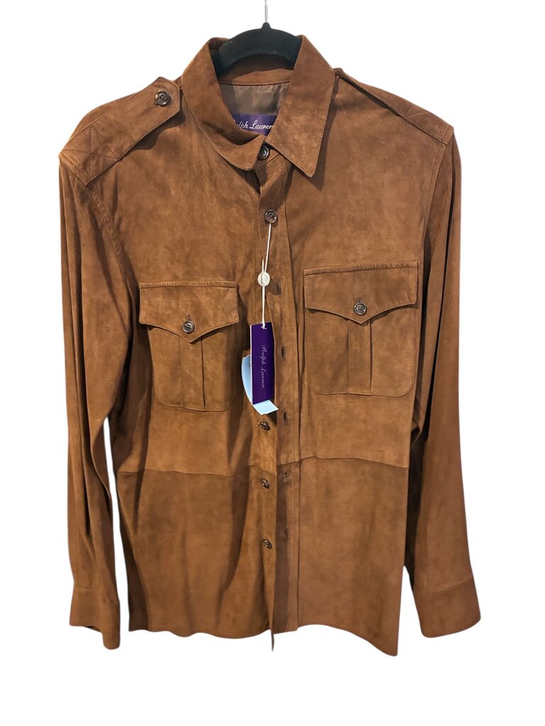 Ralph Lauren Purple Label Collection Landry Lightweight Suede Shirt NWT brown small