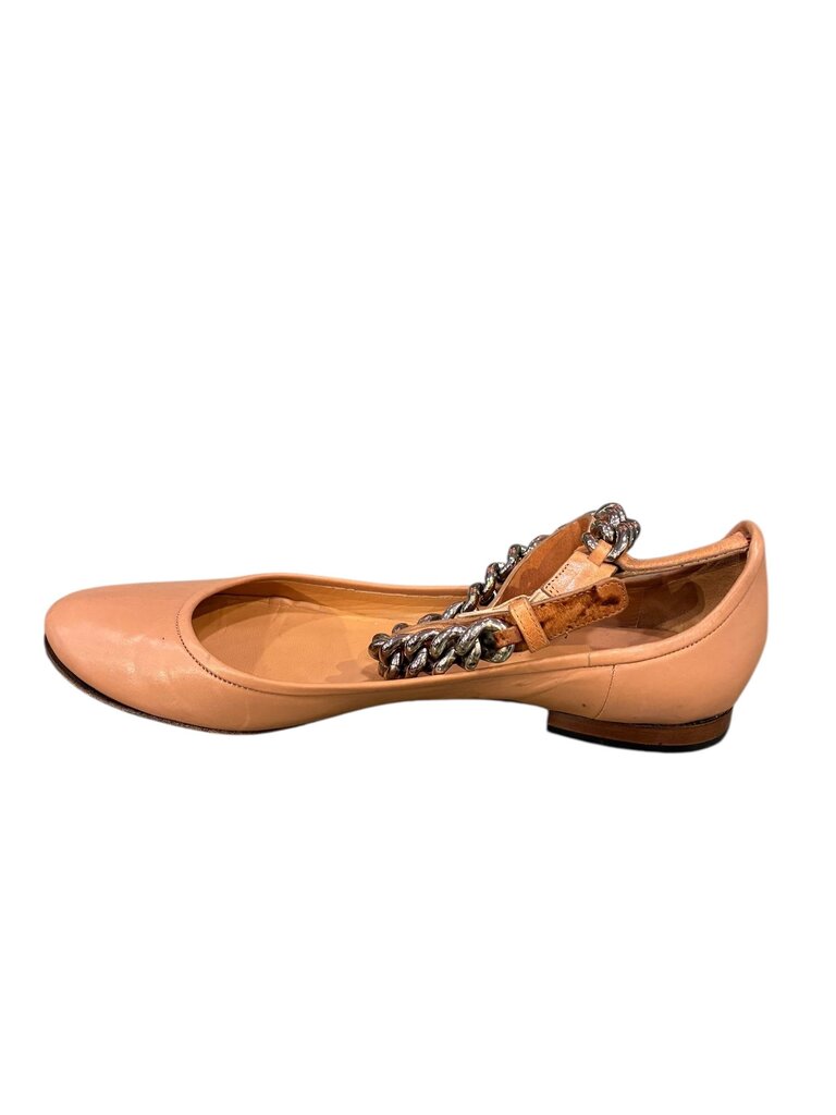 Celine Beige Leather Chain Ankle Strap Ballet Flats 9.5