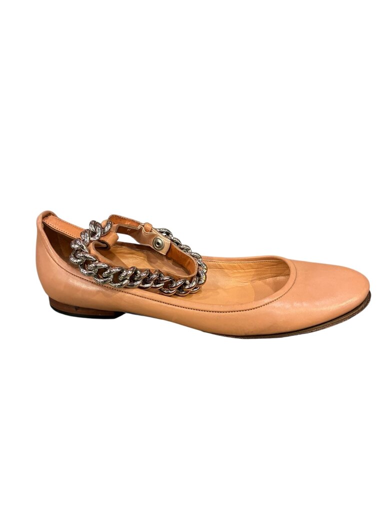 Celine Beige Leather Chain Ankle Strap Ballet Flats 9.5