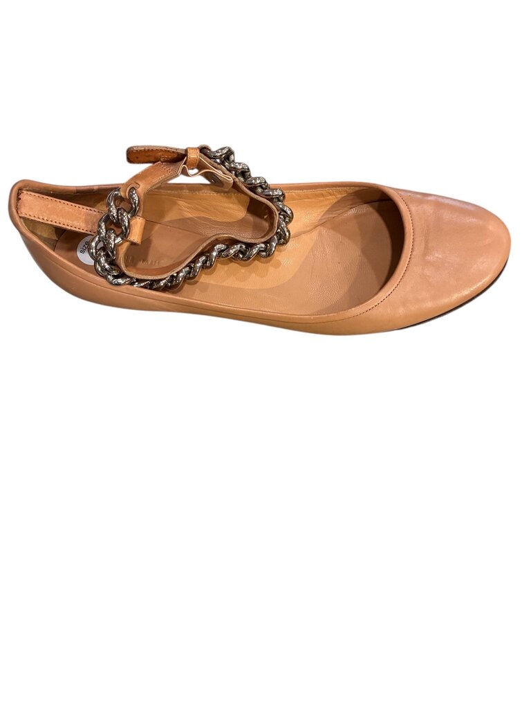 Celine Beige Leather Chain Ankle Strap Ballet Flats 9.5