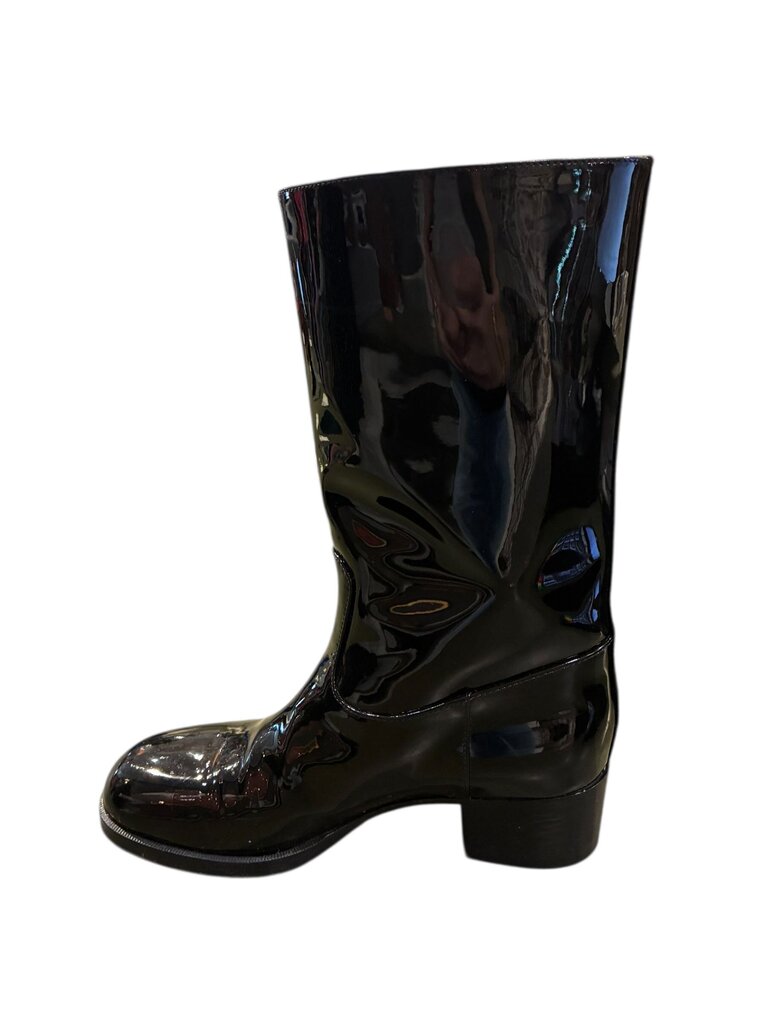 Chanel Patent Leather CC Cowboy Mid-Calf Flat Boot black 36.5