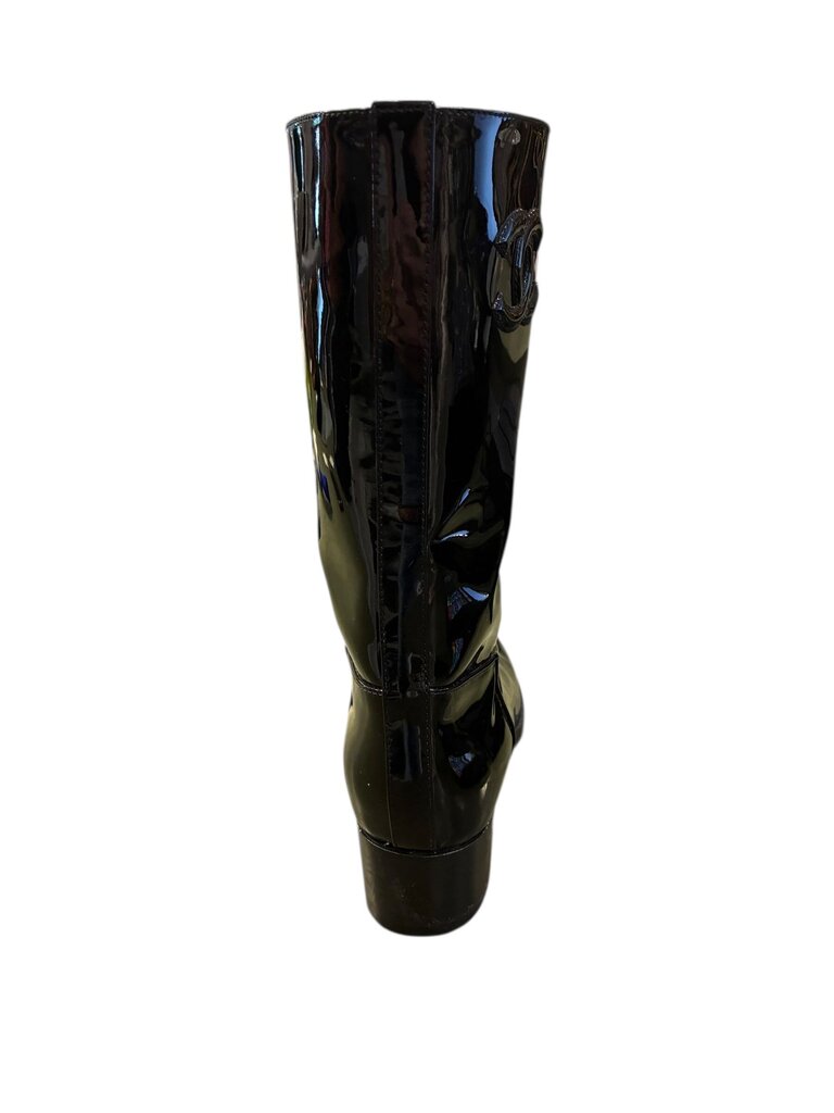 Chanel Patent Leather CC Cowboy Mid-Calf Flat Boot black 36.5