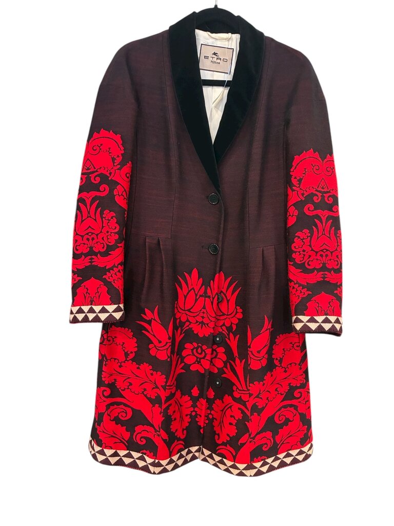 Etro black red wool milano coat 44 | 10