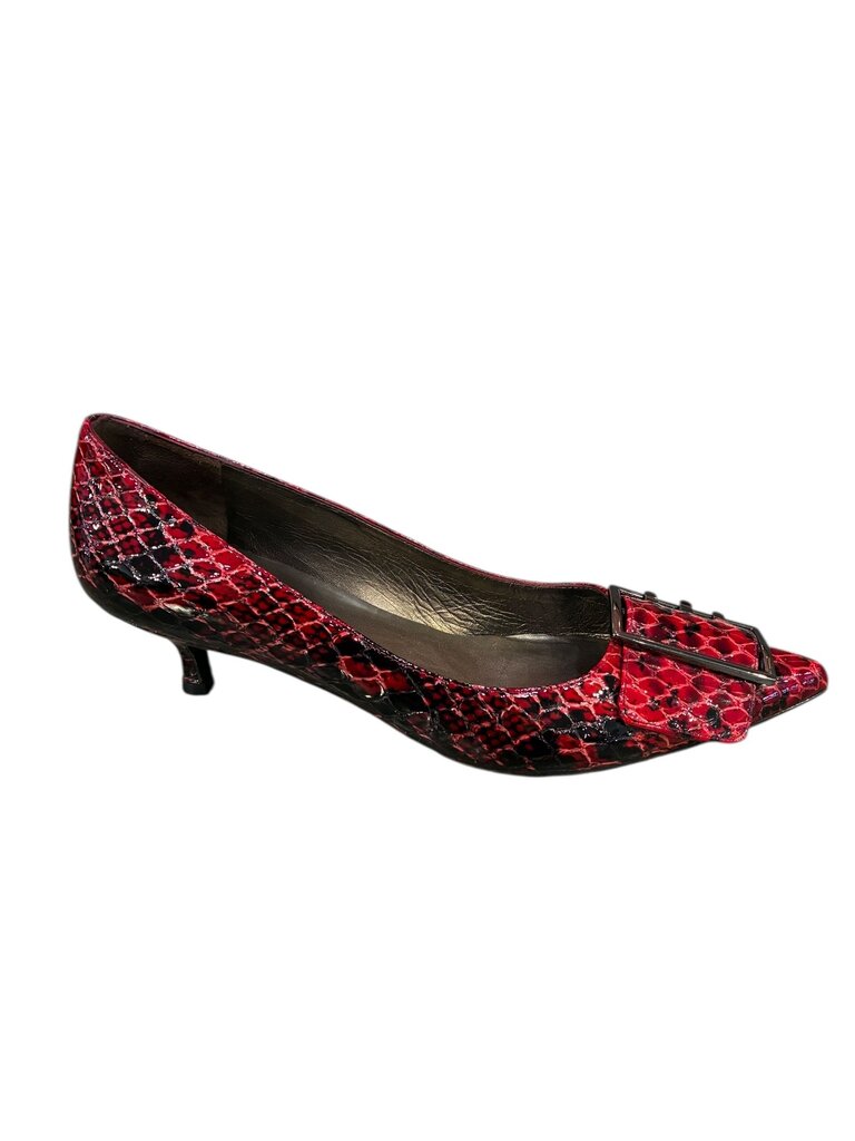 Stuart Weitzman Python kitten heel buckle pumps red 9