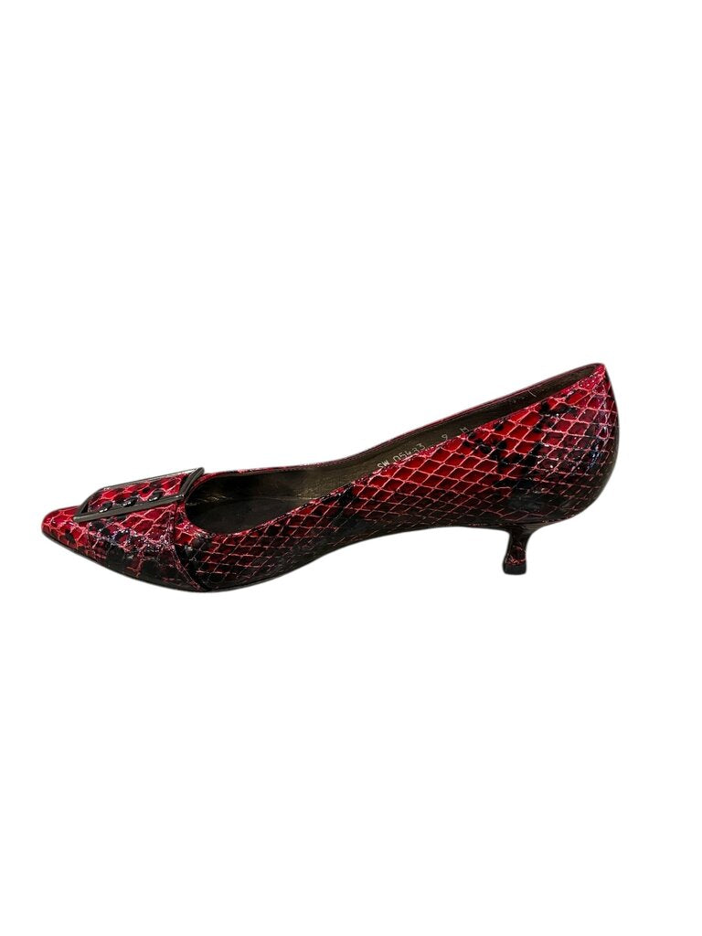 Stuart Weitzman Python kitten heel buckle pumps red 9