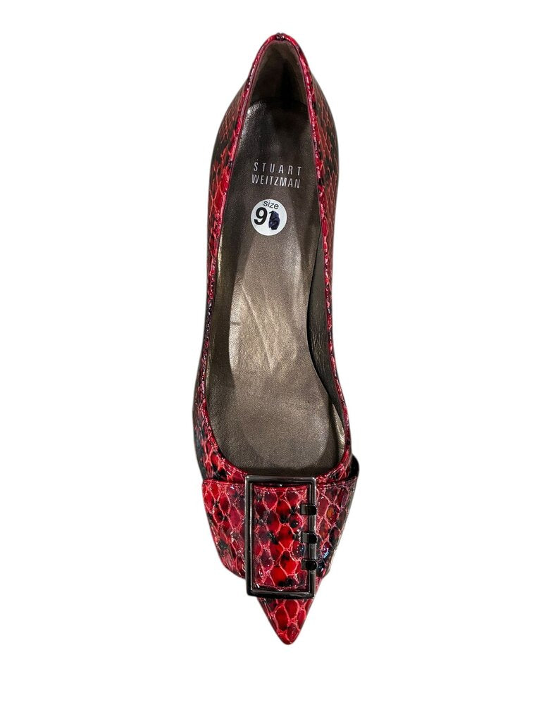 Stuart Weitzman Python kitten heel buckle pumps red 9