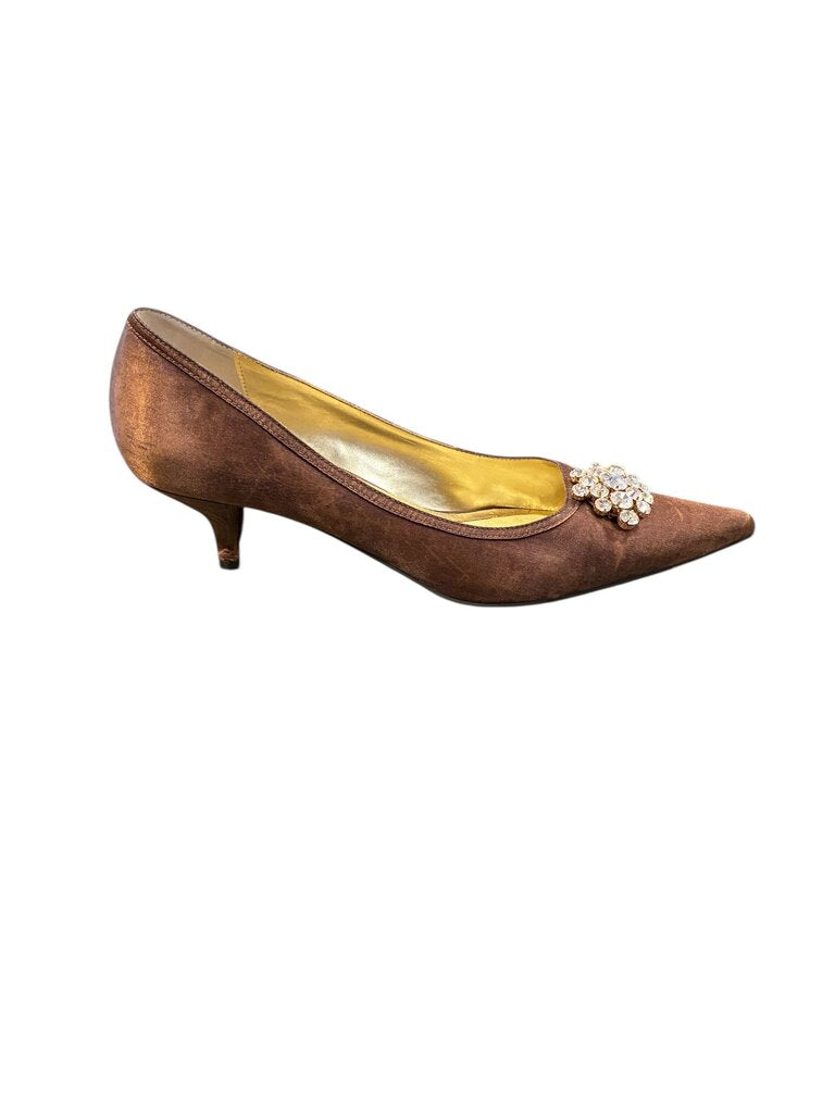 Martinez Valero Satin rhinestone top heel brown 9