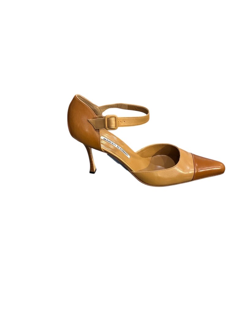 Manolo Blahnik two tone ankle strap leather tan/cognac 41