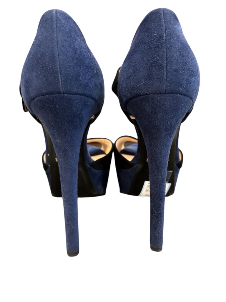 Prada suede platform ankle strap heels navy 37| 6.5