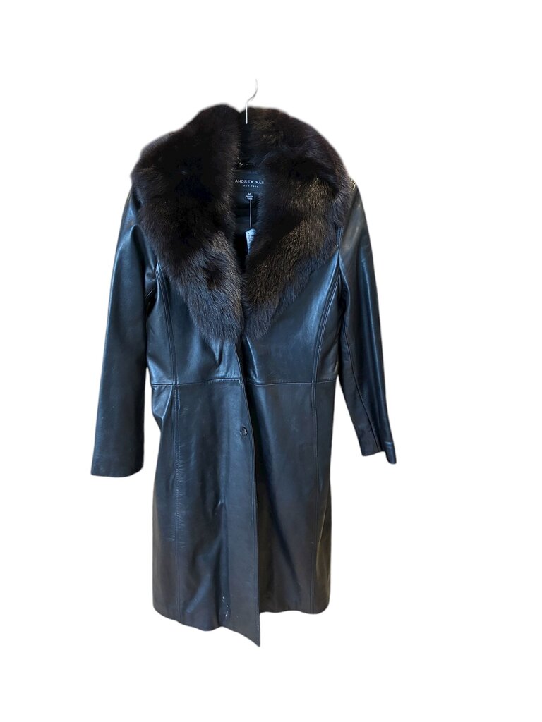 Marc new york Fox fur Leather Coat black Med
