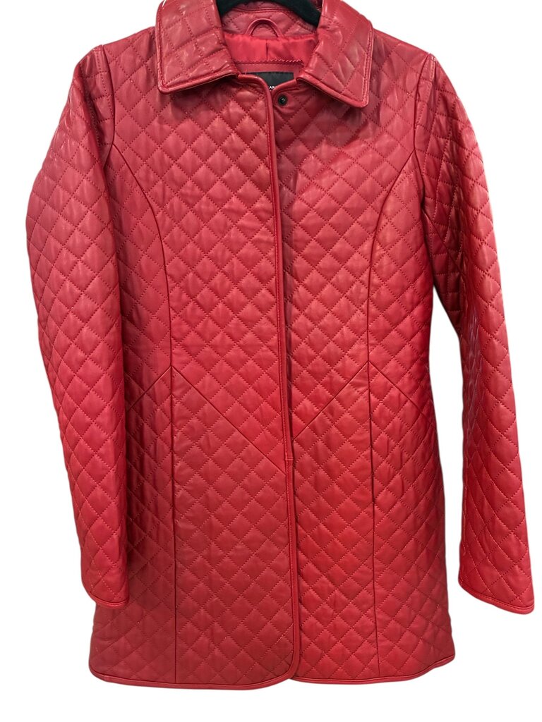 Neiman Marcus Quilted snap front leather jacket red XS