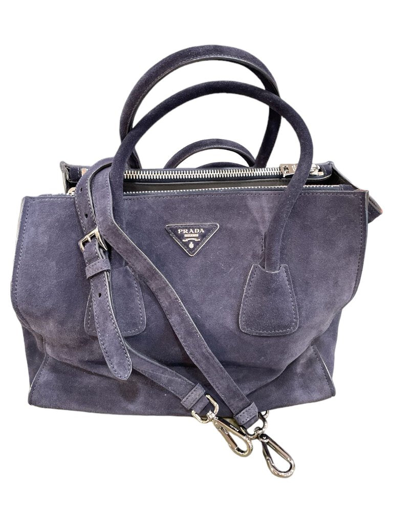Prada Twin Pocket Suede Leather Bag Handbag navy