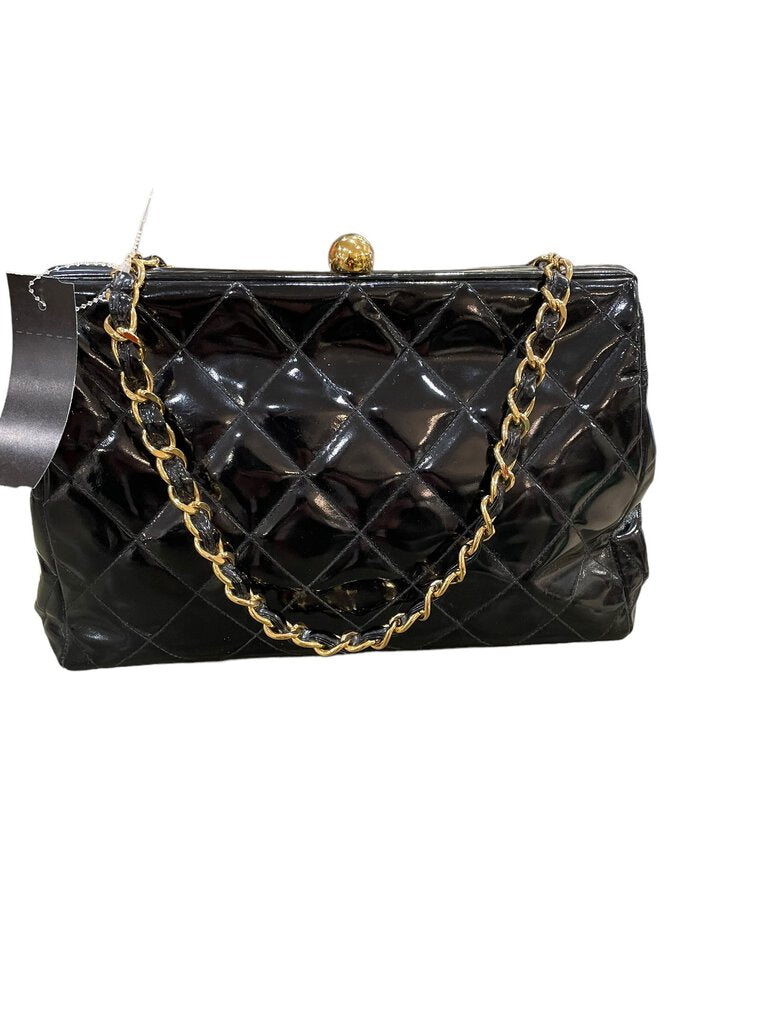 Chanel Vintage Frame Kiss Lock Patent Bag black