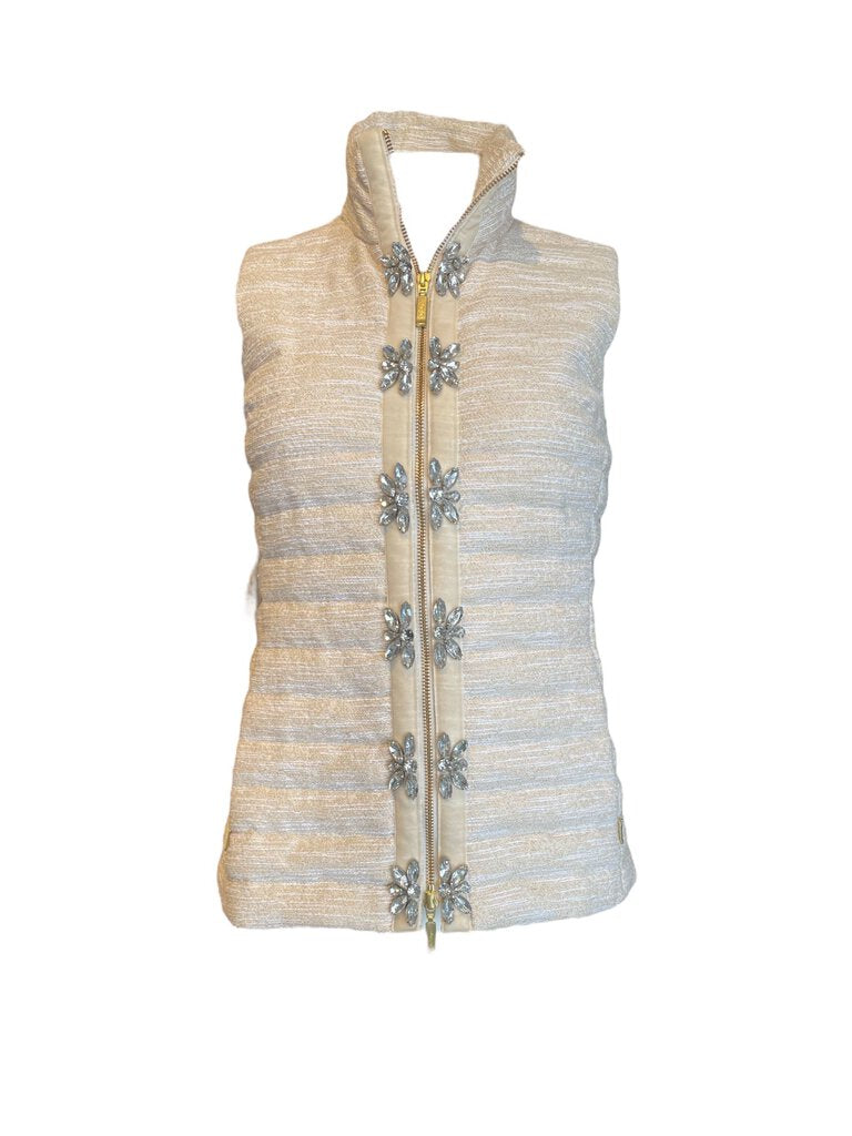 Lilly Pulitzer Crystal embellished puffer vest gold cream XS